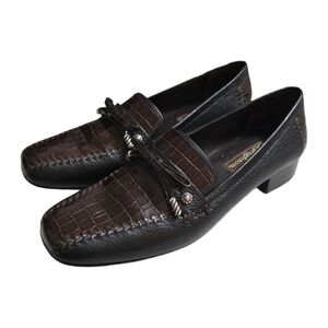 Brighton Kent Pebbled Leather Croc Embossed Block Heel Sz 9M